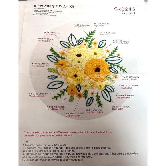 Embroidery DIY Art Kit With Pre-Printed Cloth & Instructions - Picture 2 of 6